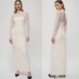 Reformation white lace long sleeves high neck Otrano dress wedding size 10 bride